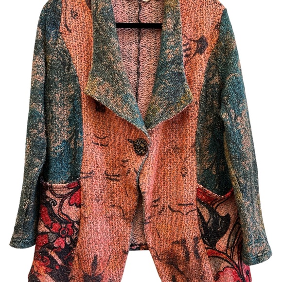 Soft Surroundings  Artwear Jacket Medium Boho Tapestry Tunic Blazer Lagenlook M - Picture 2 of 7